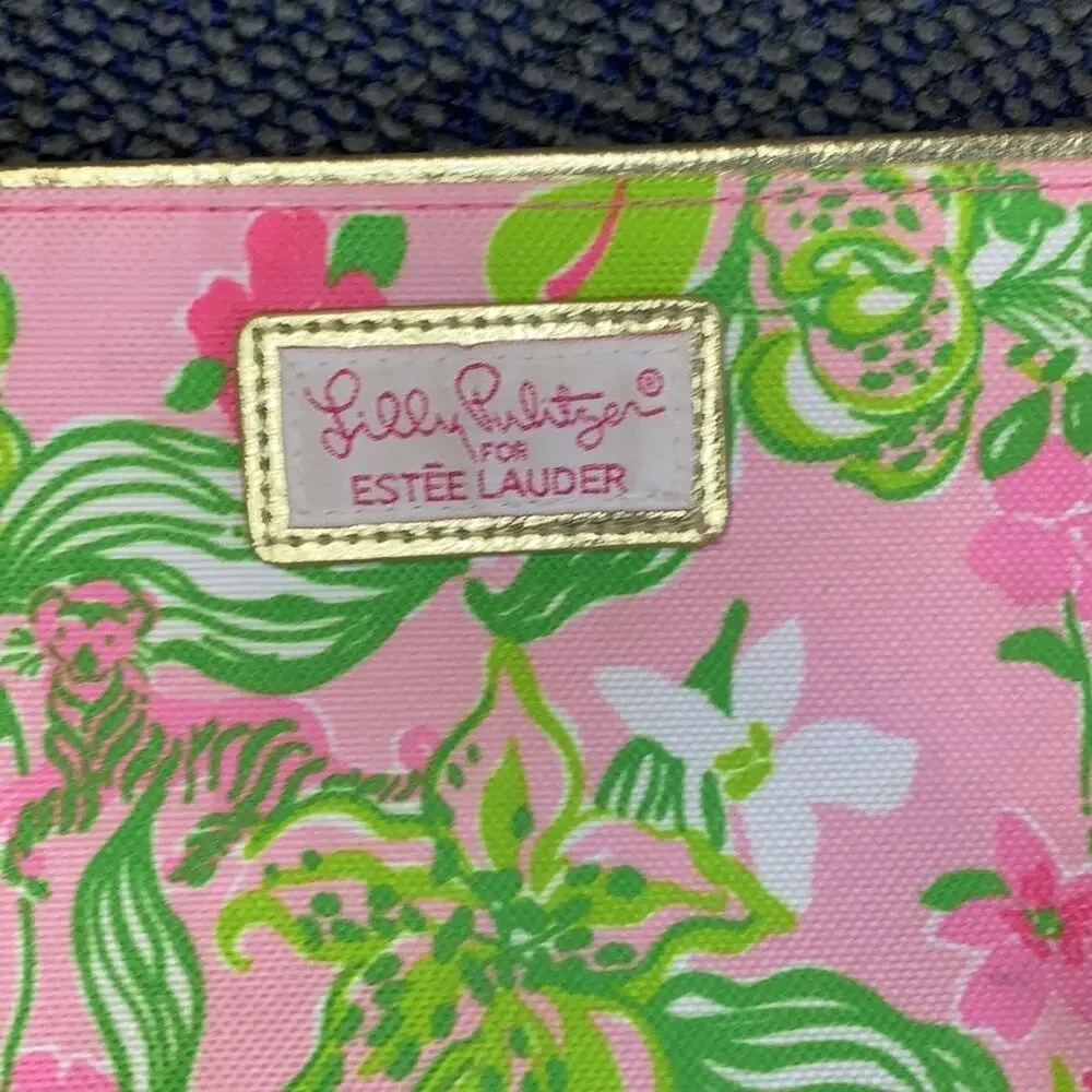 Lilly Pulitzer Bag Estee Lauder Cosmetic Makeup Bag Pink Tiger Pattern